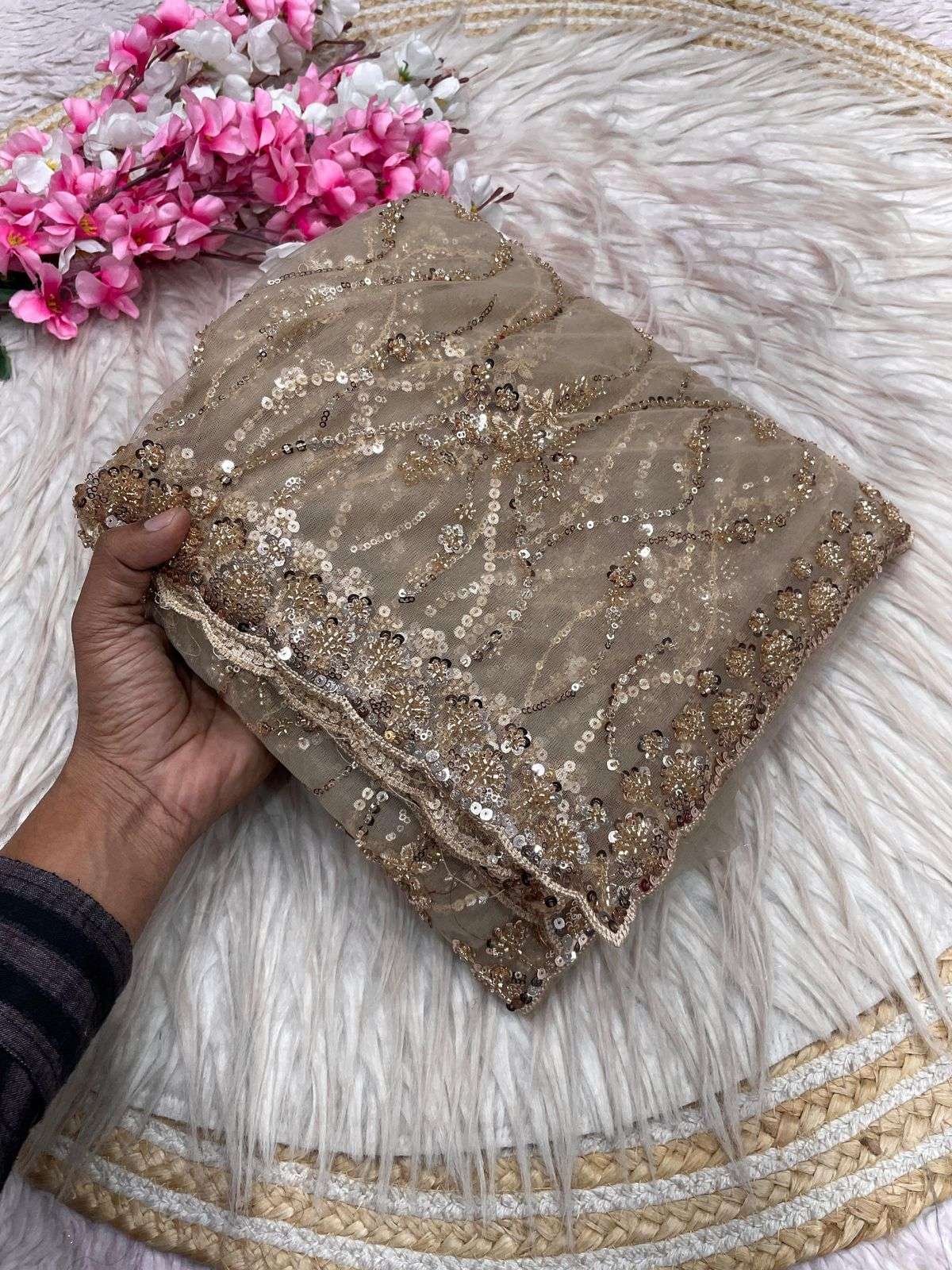 BUTTER FLY NET SEQUENCE BEADS WORK SAREE AT WHOLESALE PRICE
