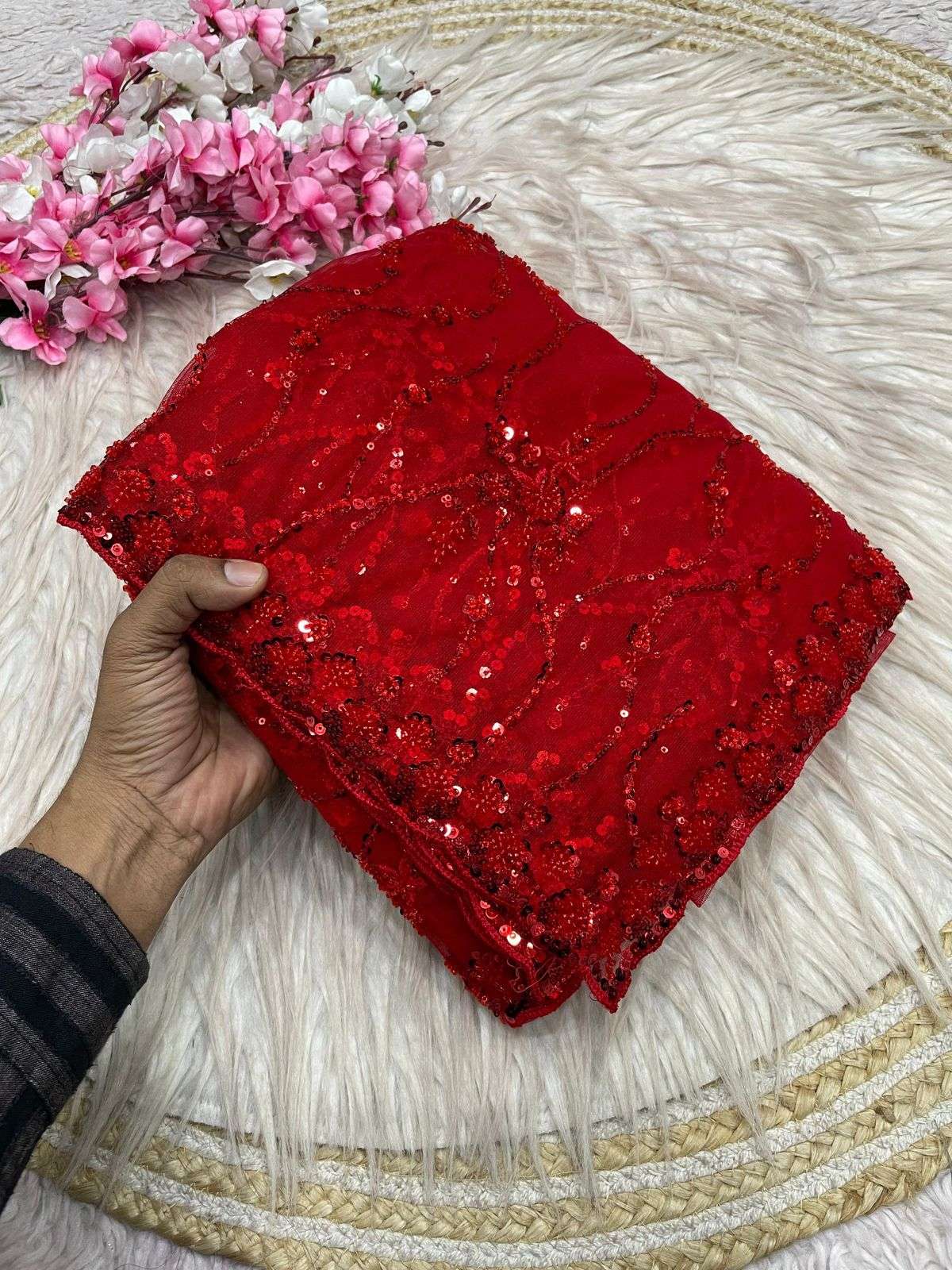BUTTER FLY NET SEQUENCE BEADS WORK SAREE AT WHOLESALE PRICE