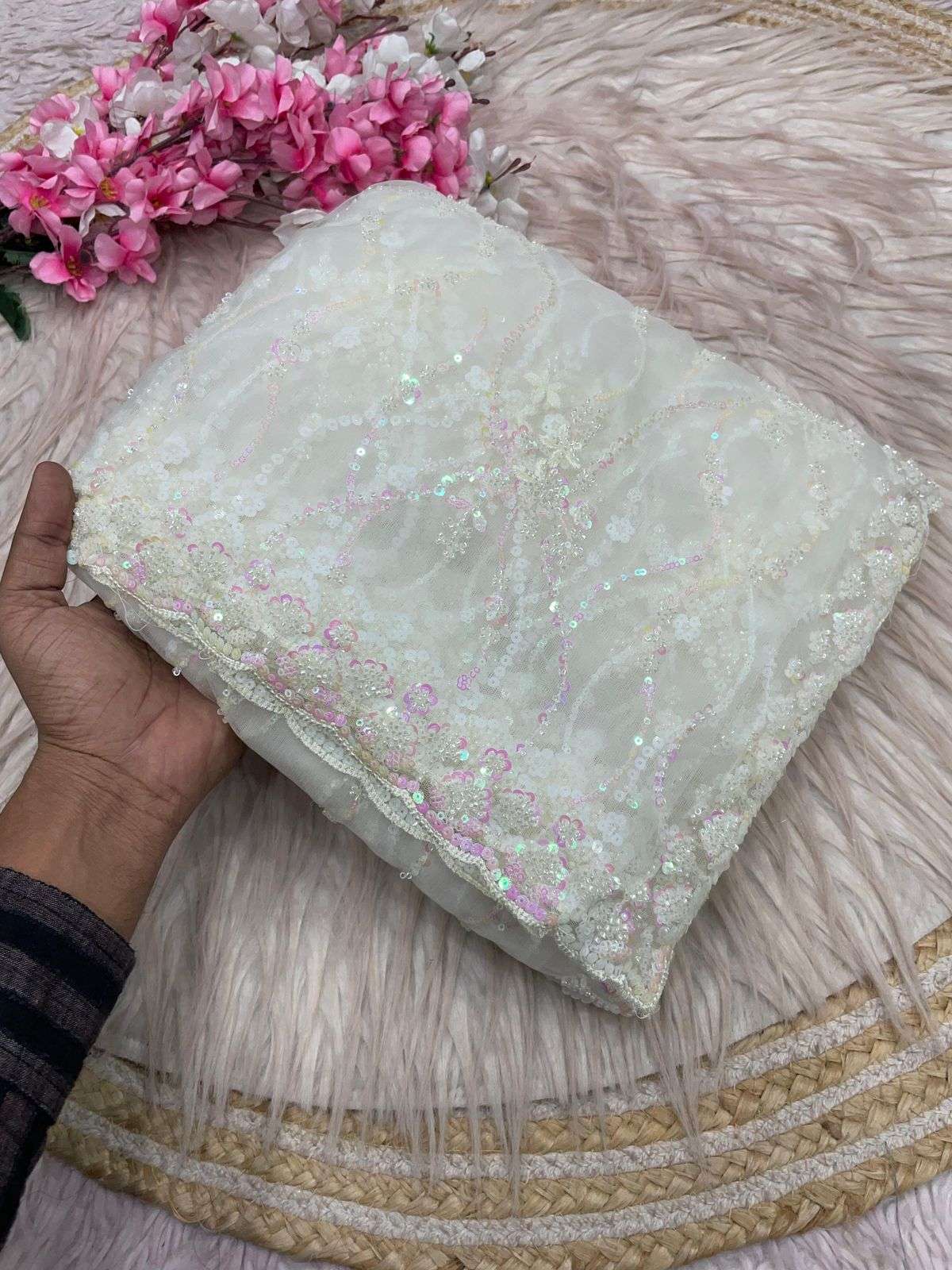 BUTTER FLY NET SEQUENCE BEADS WORK SAREE AT WHOLESALE PRICE