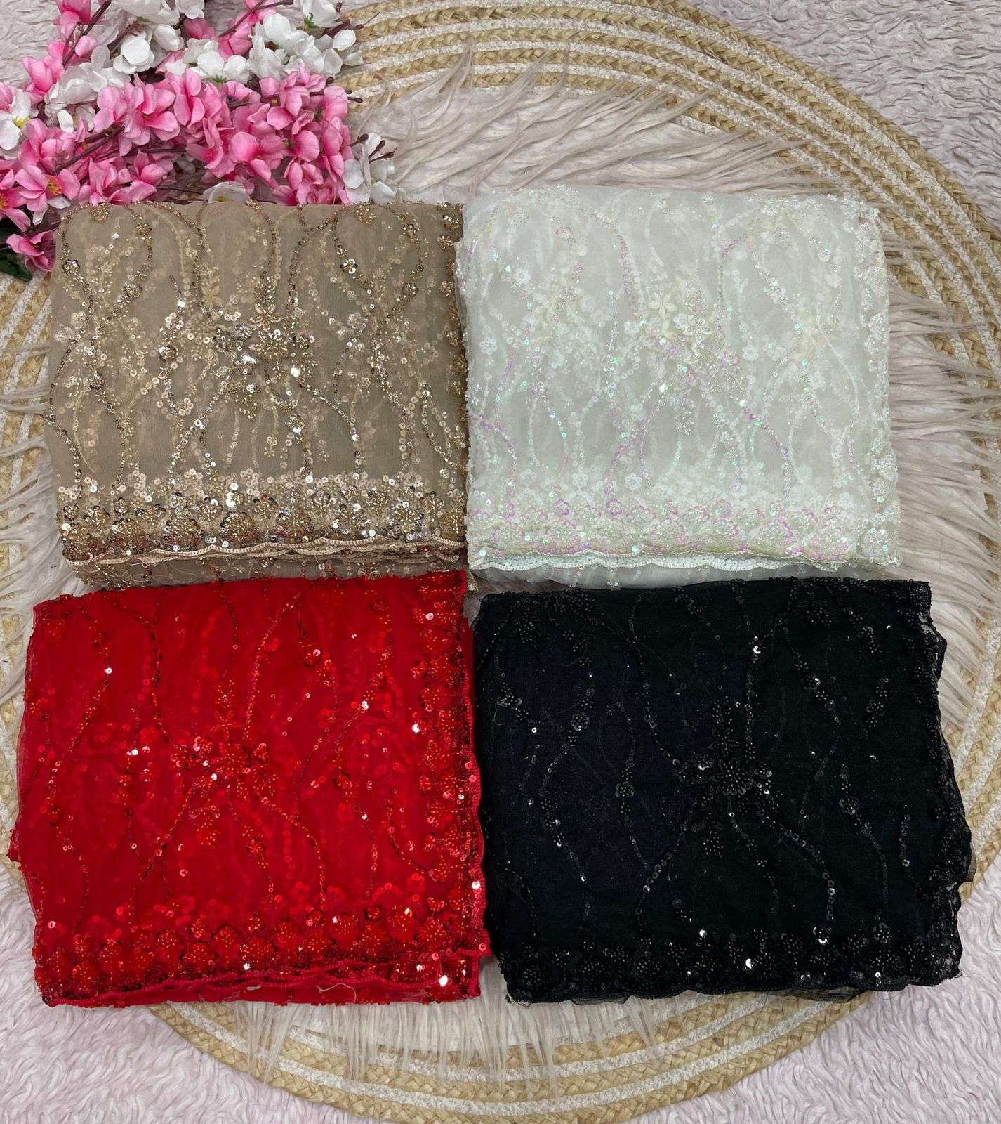 BUTTER FLY NET SEQUENCE BEADS WORK SAREE AT WHOLESALE PRICE