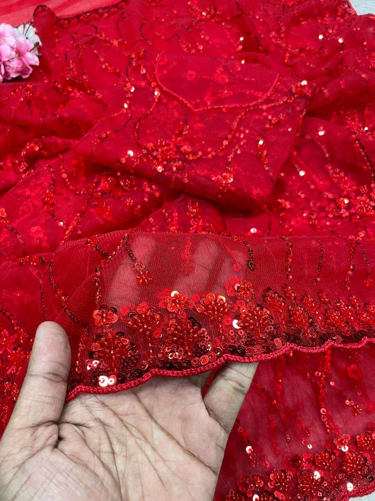 BUTTER FLY NET SEQUENCE BEADS WORK SAREE AT WHOLESALE PRICE
