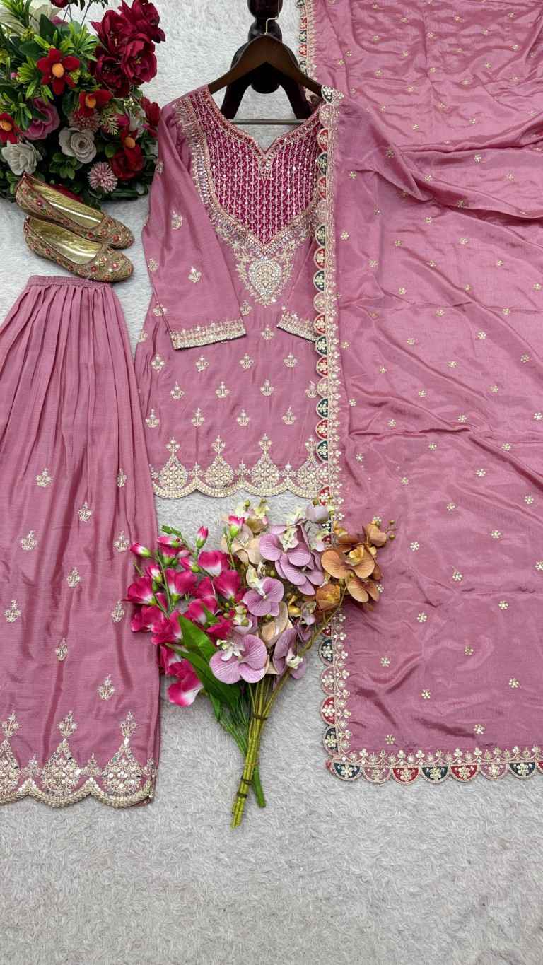 CHINON SILK EMBROIDERY CODDING SEQUENCE WORK DESIGNER READYMADE SUIT AT WHOLESALE PRICE