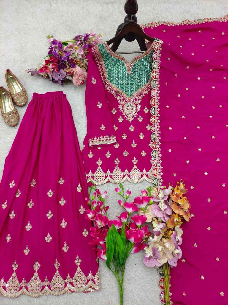 CHINON SILK EMBROIDERY CODDING SEQUENCE WORK DESIGNER READYMADE SUIT AT WHOLESALE PRICE
