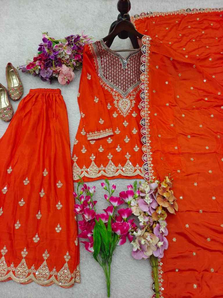 CHINON SILK EMBROIDERY CODDING SEQUENCE WORK DESIGNER READYMADE SUIT AT WHOLESALE PRICE