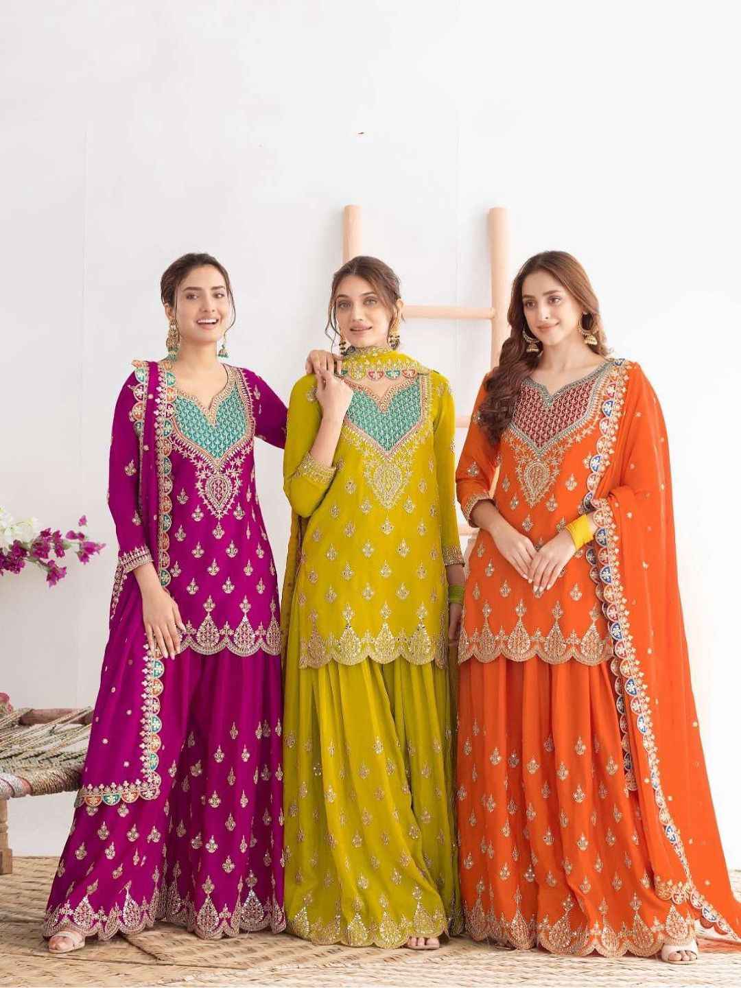 CHINON SILK EMBROIDERY CODDING SEQUENCE WORK DESIGNER READYMADE SUIT AT WHOLESALE PRICE