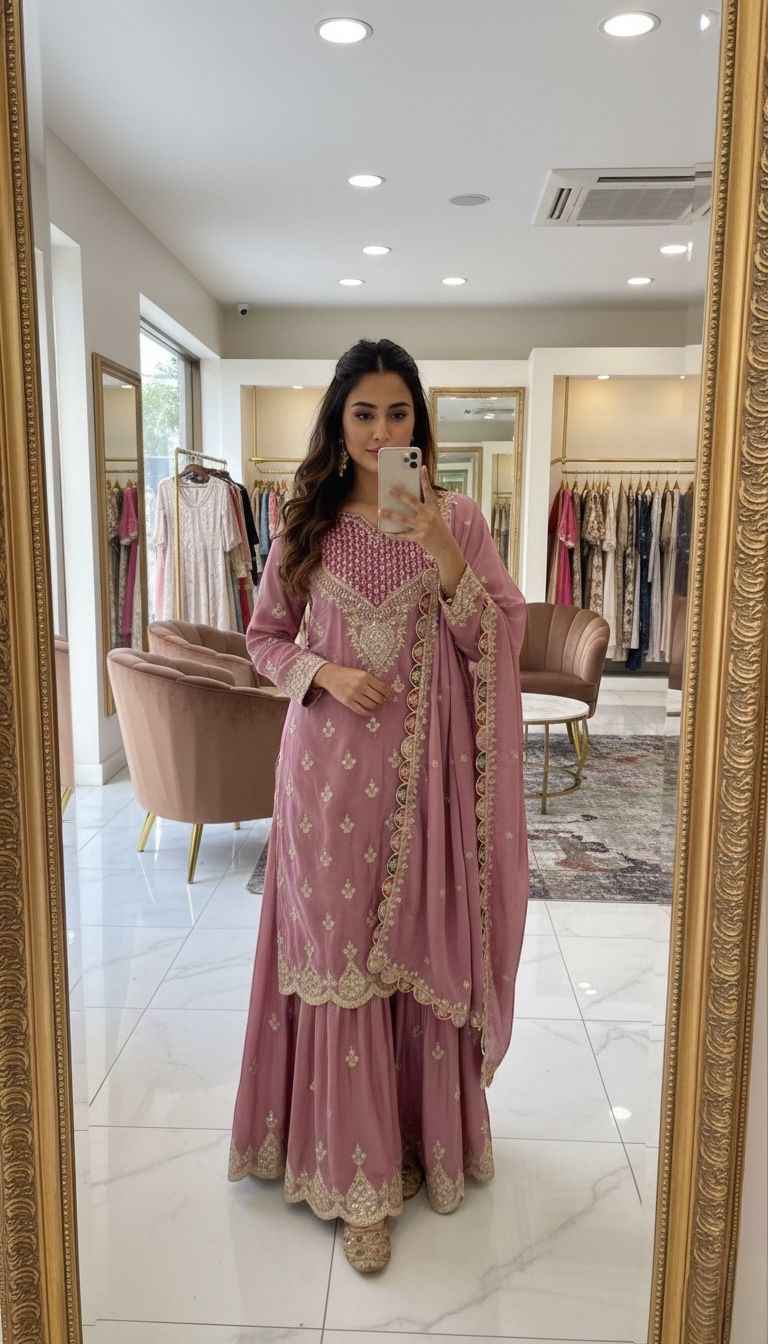 CHINON SILK EMBROIDERY CODDING SEQUENCE WORK DESIGNER READYMADE SUIT AT WHOLESALE PRICE