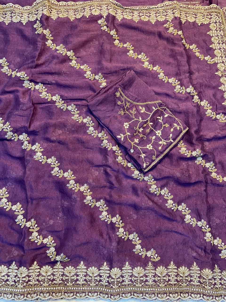 CRUSH SILK SEQUENCE EMBROIDERY WORK SAREE AT WHOLESALE PRICE