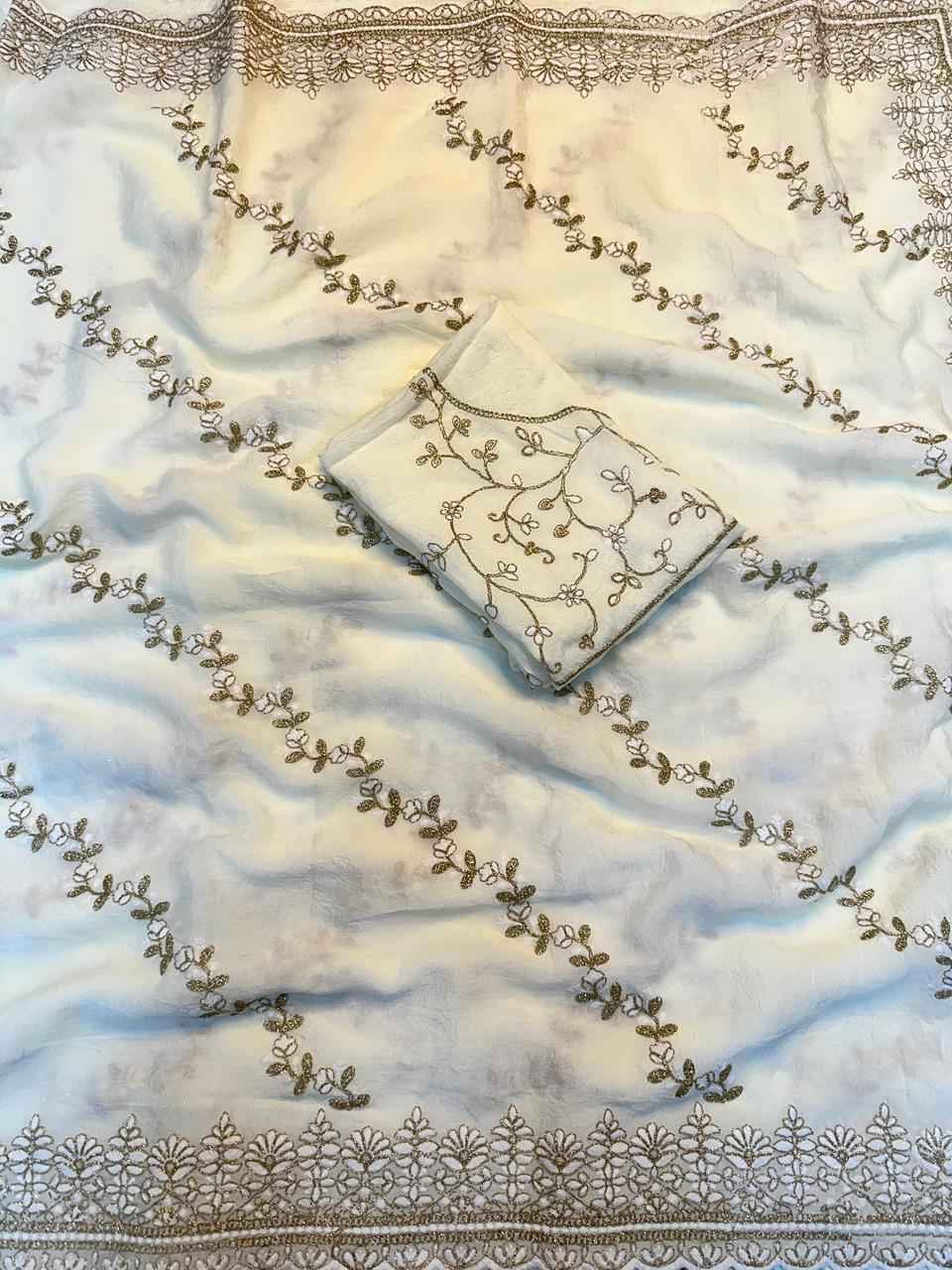 CRUSH SILK SEQUENCE EMBROIDERY WORK SAREE AT WHOLESALE PRICE