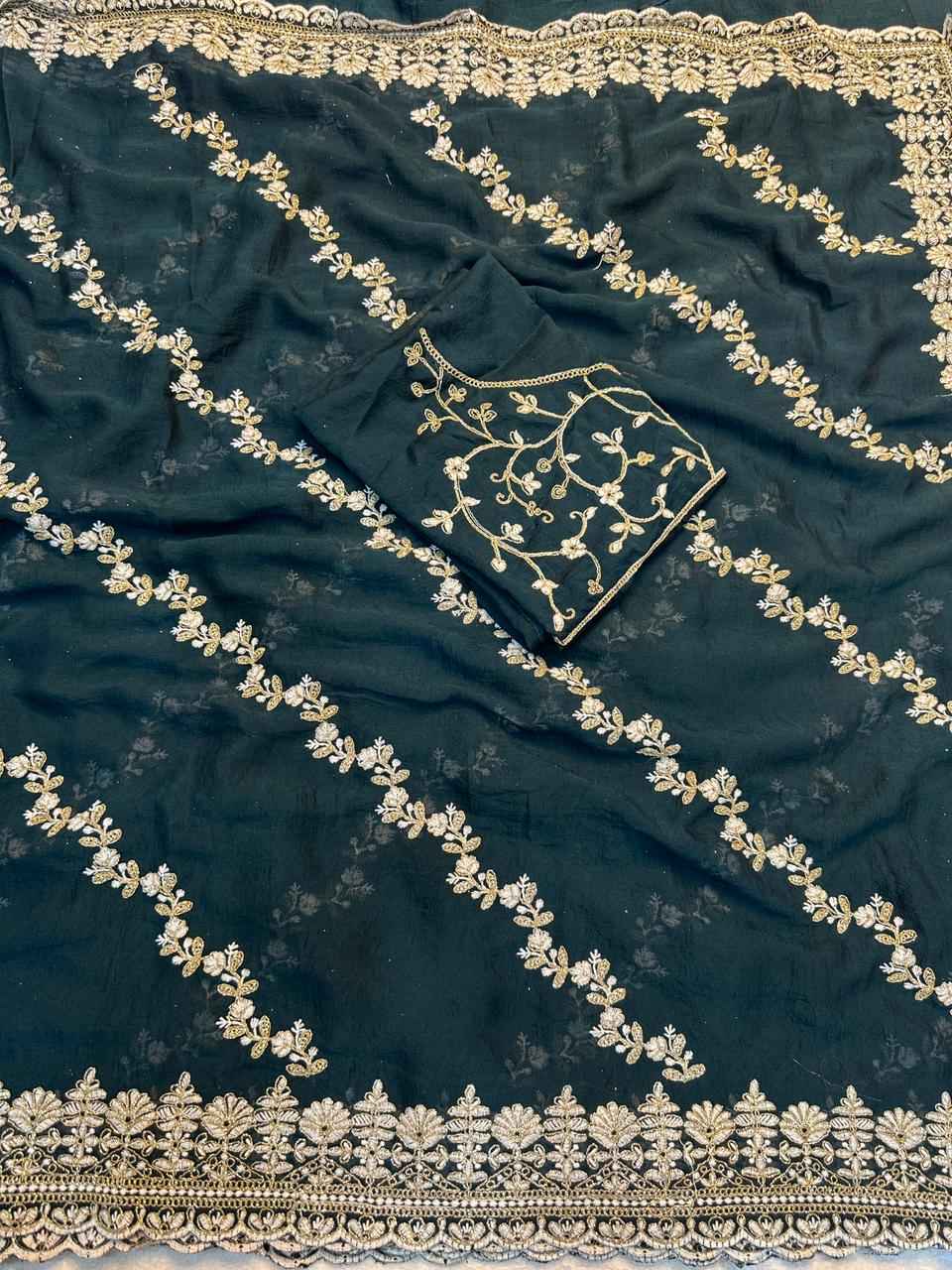 CRUSH SILK SEQUENCE EMBROIDERY WORK SAREE AT WHOLESALE PRICE