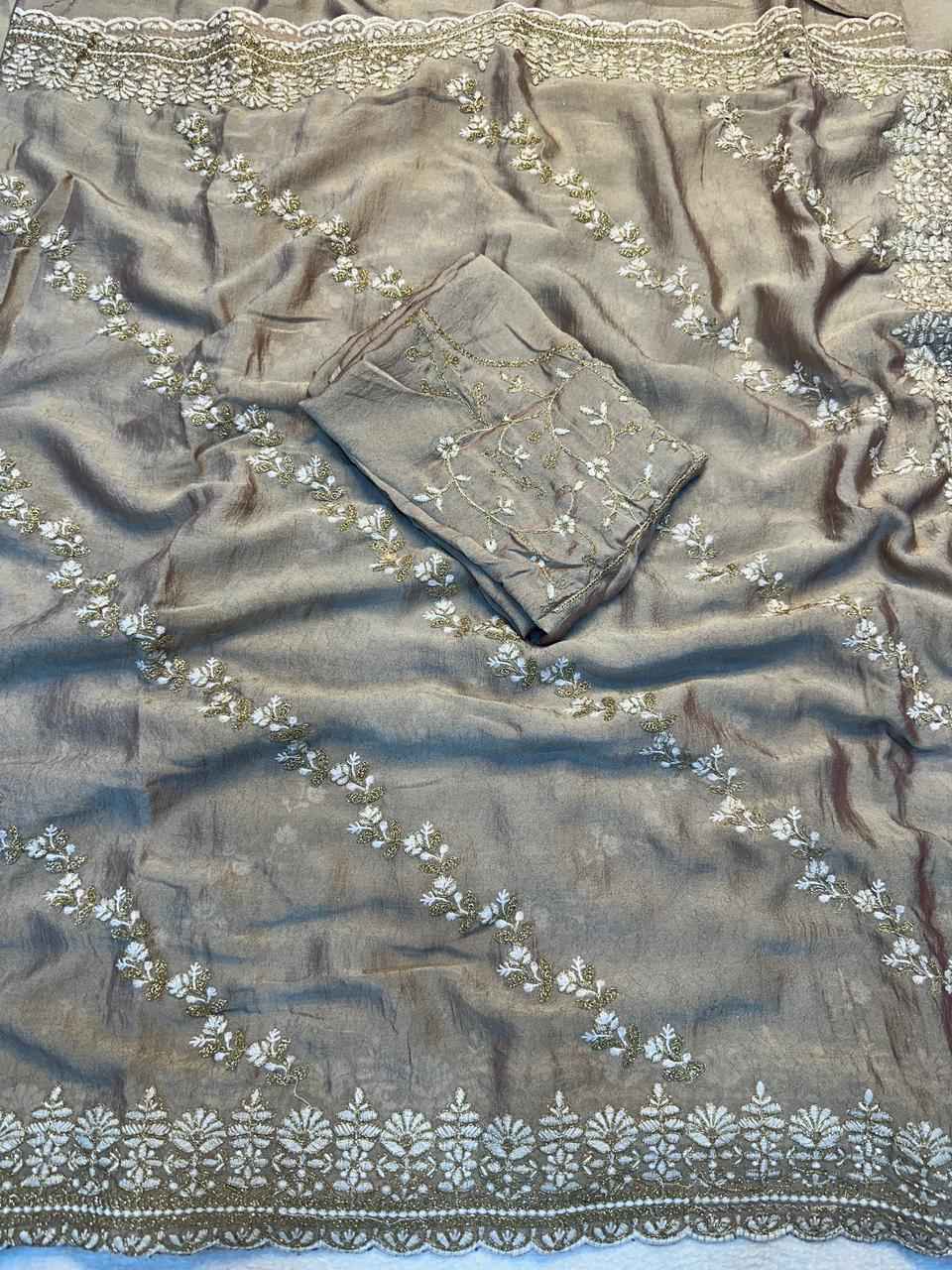 CRUSH SILK SEQUENCE EMBROIDERY WORK SAREE AT WHOLESALE PRICE