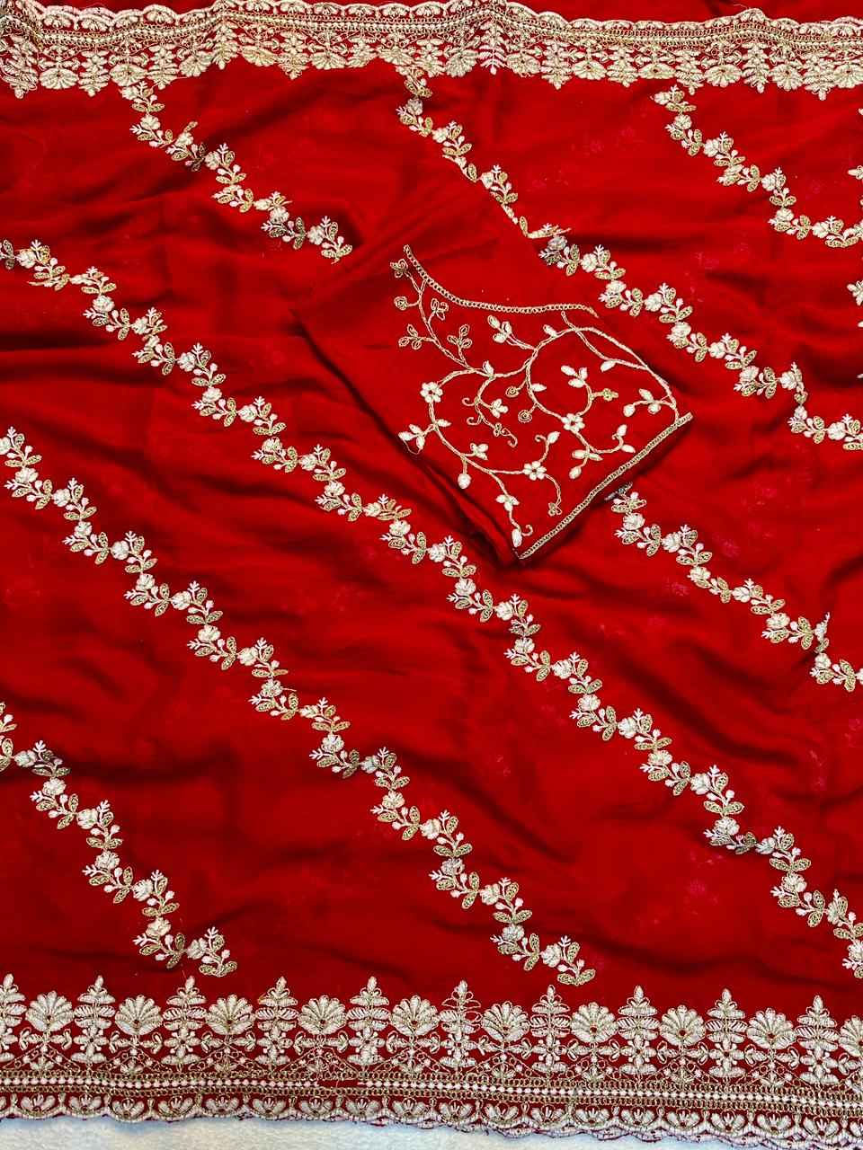 CRUSH SILK SEQUENCE EMBROIDERY WORK SAREE AT WHOLESALE PRICE