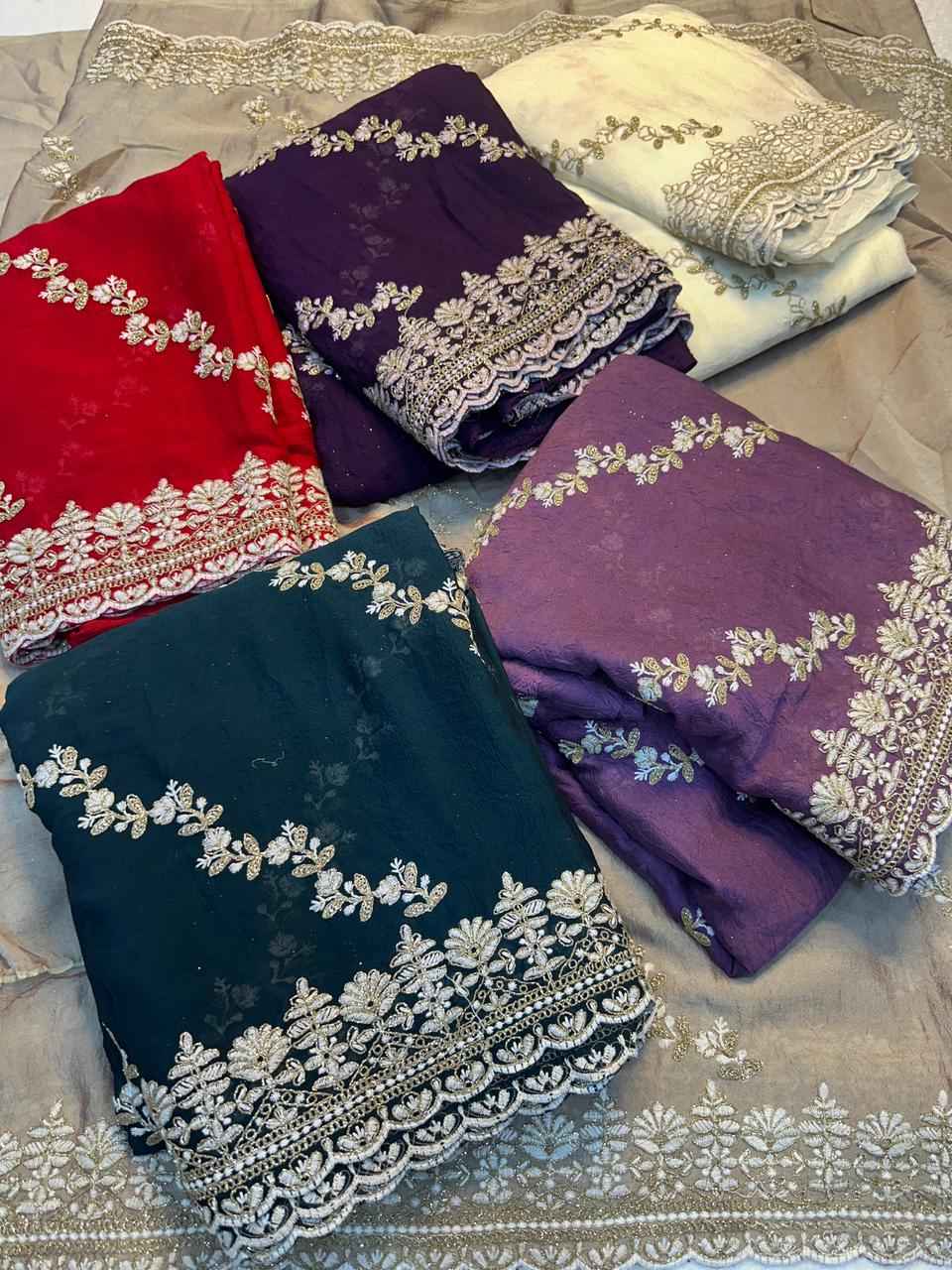 CRUSH SILK SEQUENCE EMBROIDERY WORK SAREE AT WHOLESALE PRICE