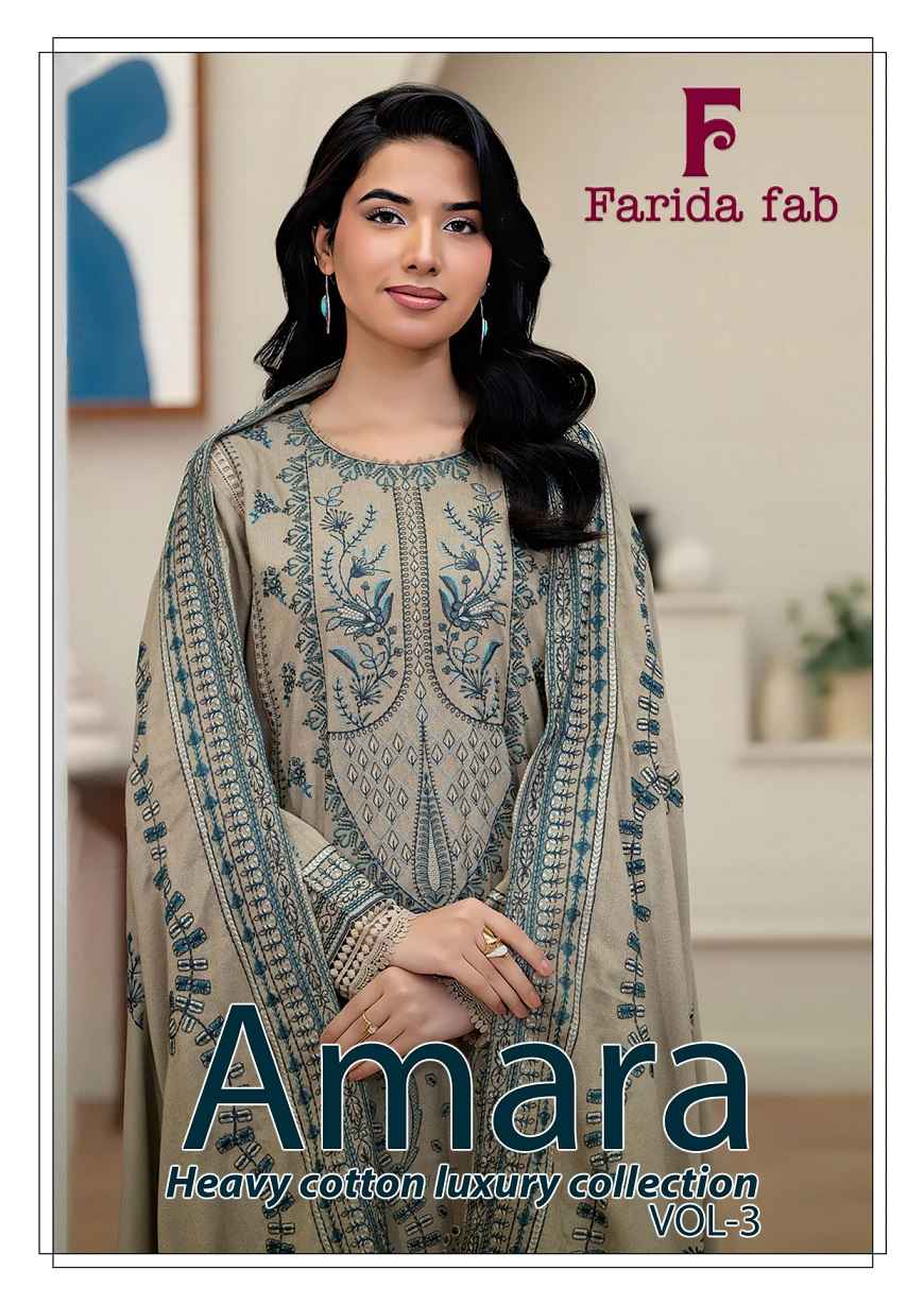 FARIDA FAB AMARA VOL-3 LAWN COTTON PRINTED DRESS MATERIAL AT WHOLESALE PRICE 