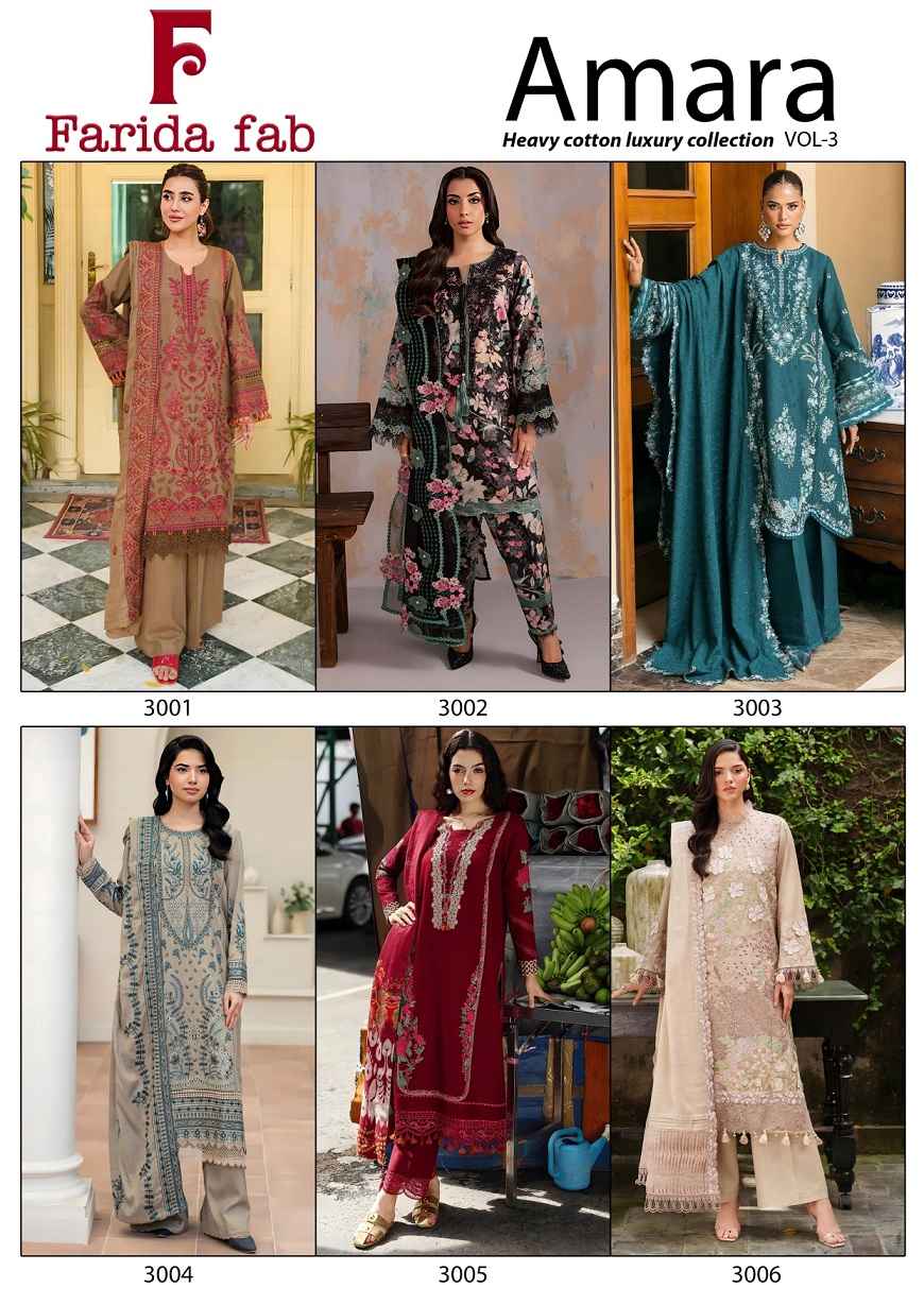 FARIDA FAB AMARA VOL-3 LAWN COTTON PRINTED DRESS MATERIAL AT WHOLESALE PRICE 
