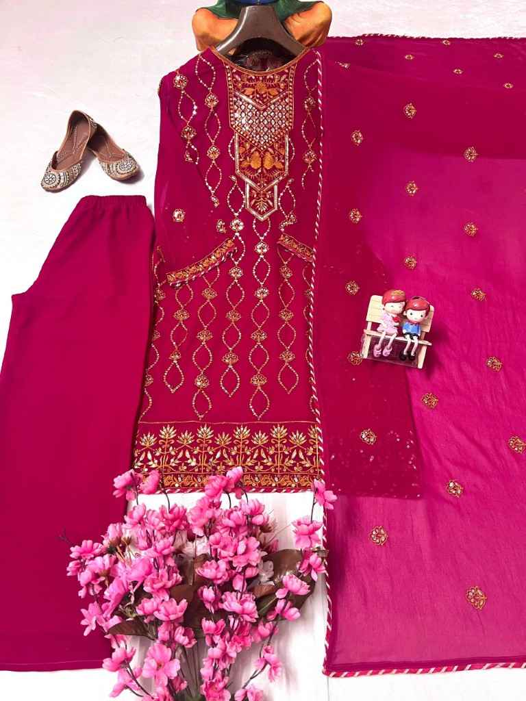 FUAX GEORGETTE SEQUENCE EMBROIDERY PEARL MOTI WORK PAKISTANI READYMADE SUIT AT WHOLESALE PRICE