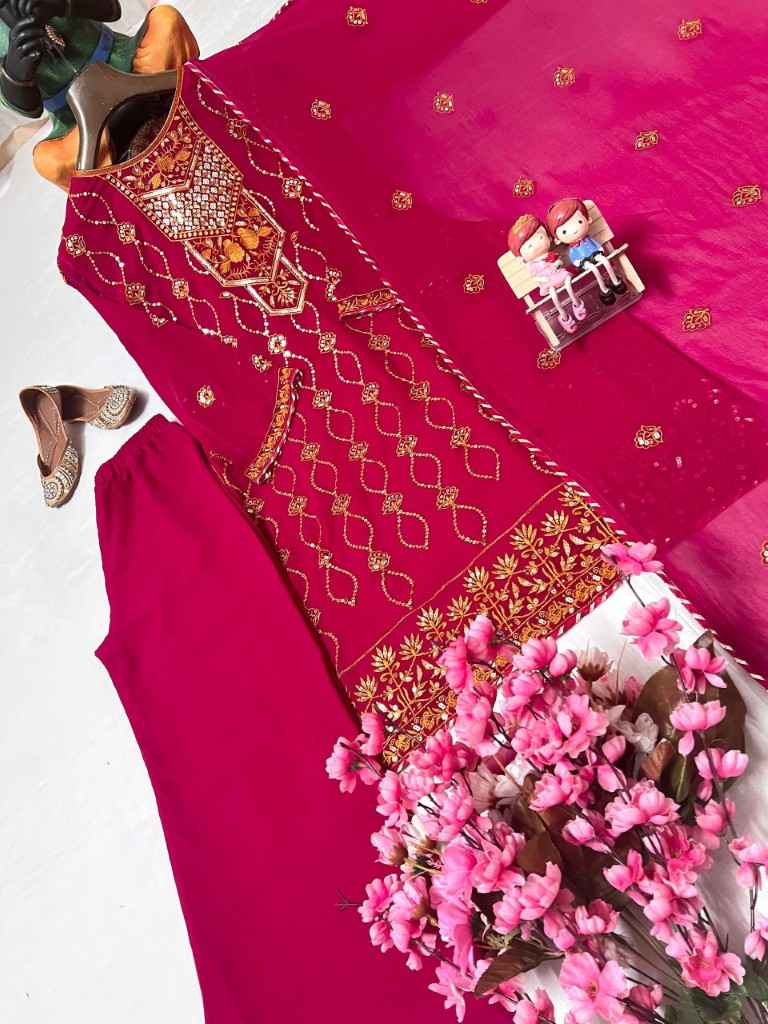 FUAX GEORGETTE SEQUENCE EMBROIDERY PEARL MOTI WORK PAKISTANI READYMADE SUIT AT WHOLESALE PRICE