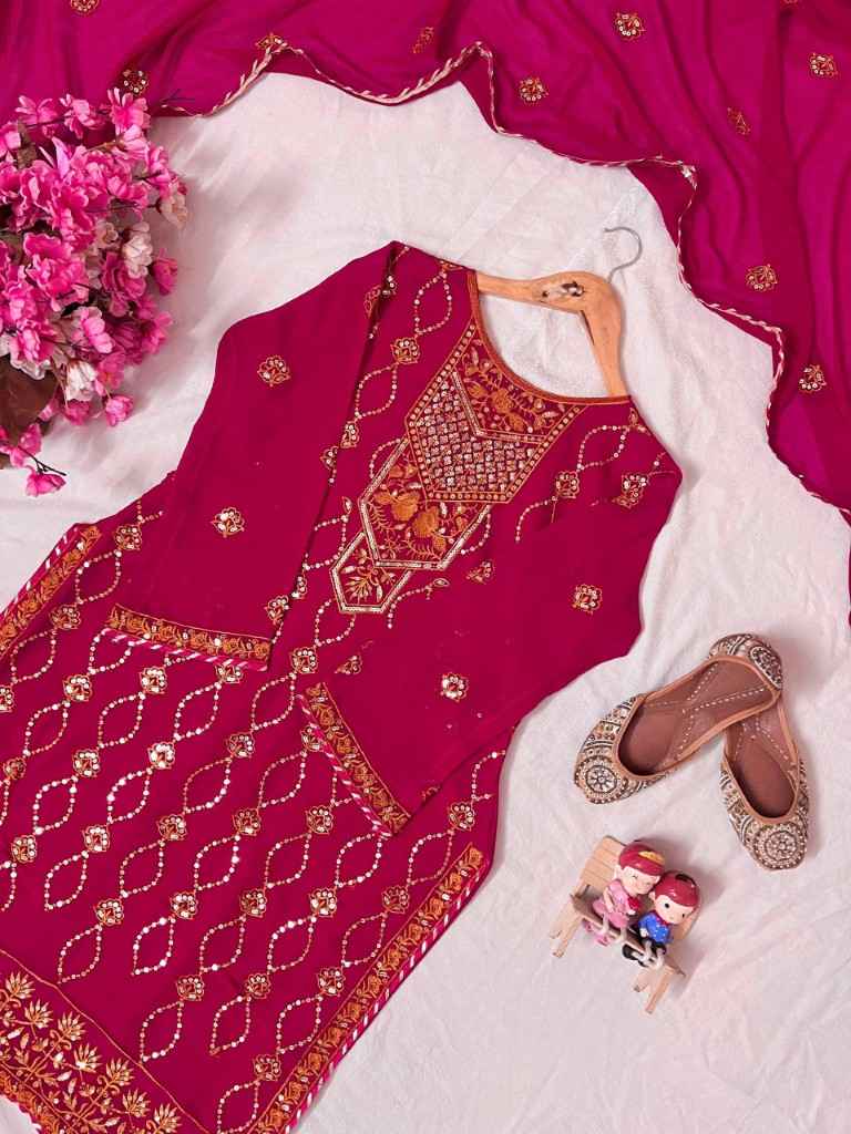 FUAX GEORGETTE SEQUENCE EMBROIDERY PEARL MOTI WORK PAKISTANI READYMADE SUIT AT WHOLESALE PRICE