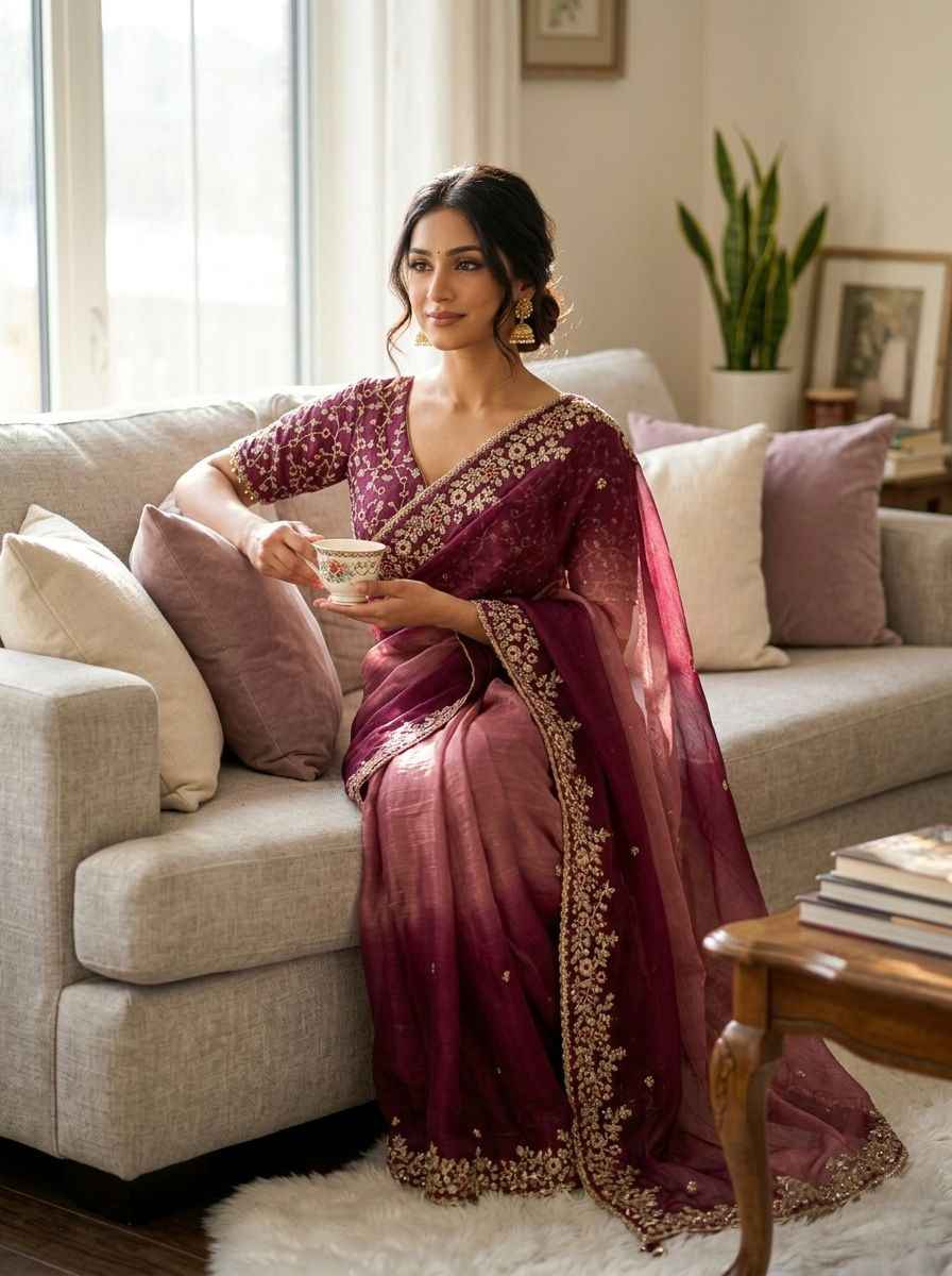 FRENDY CHIFFON SEQUENCE EMBROIDERY WORK SAREE AT WHOLESALE PRICE