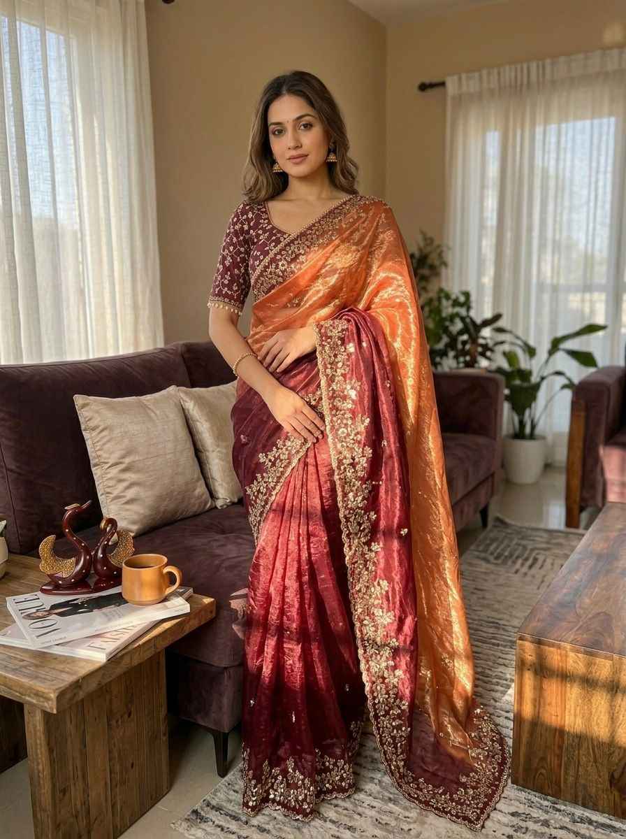 FRENDY CHIFFON SEQUENCE EMBROIDERY WORK SAREE AT WHOLESALE PRICE