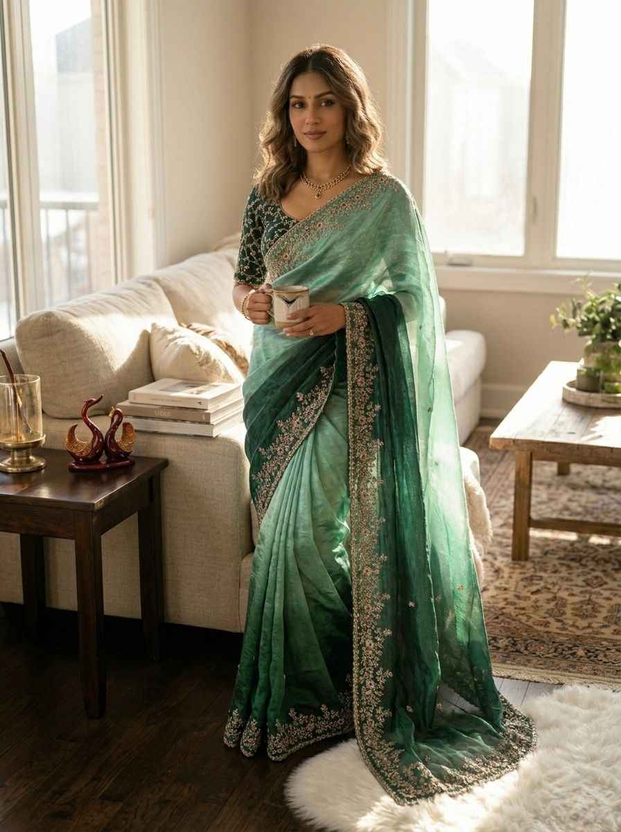 FRENDY CHIFFON SEQUENCE EMBROIDERY WORK SAREE AT WHOLESALE PRICE