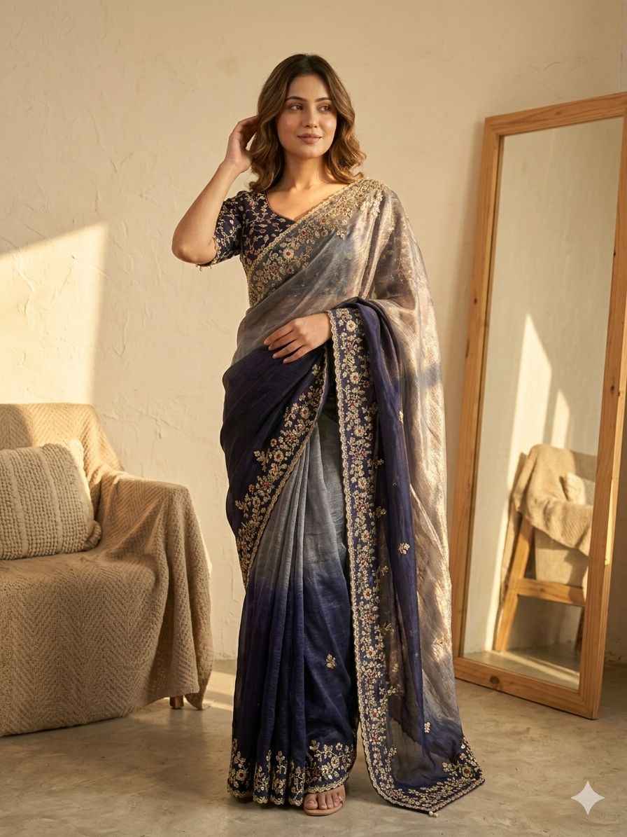 FRENDY CHIFFON SEQUENCE EMBROIDERY WORK SAREE AT WHOLESALE PRICE