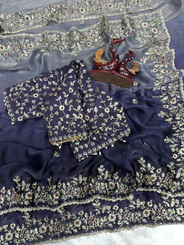 FRENDY CHIFFON SEQUENCE EMBROIDERY WORK SAREE AT WHOLESALE PRICE