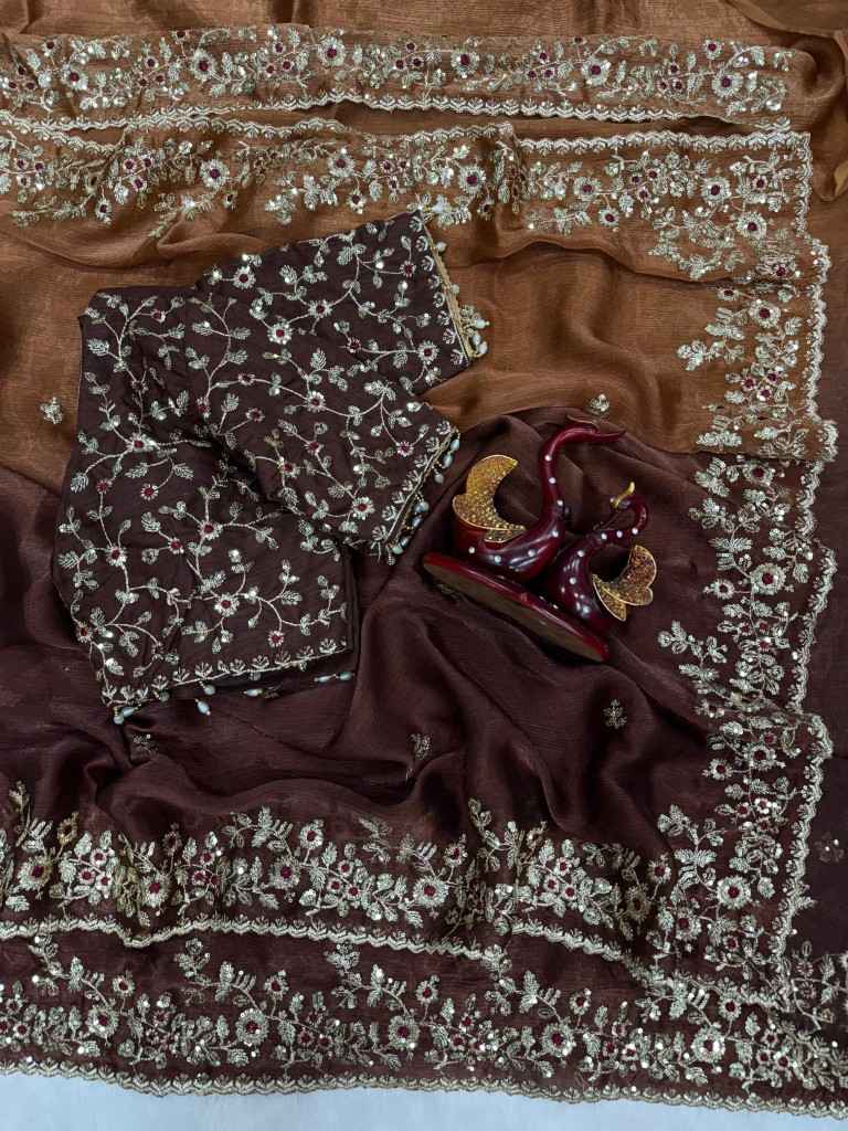 FRENDY CHIFFON SEQUENCE EMBROIDERY WORK SAREE AT WHOLESALE PRICE