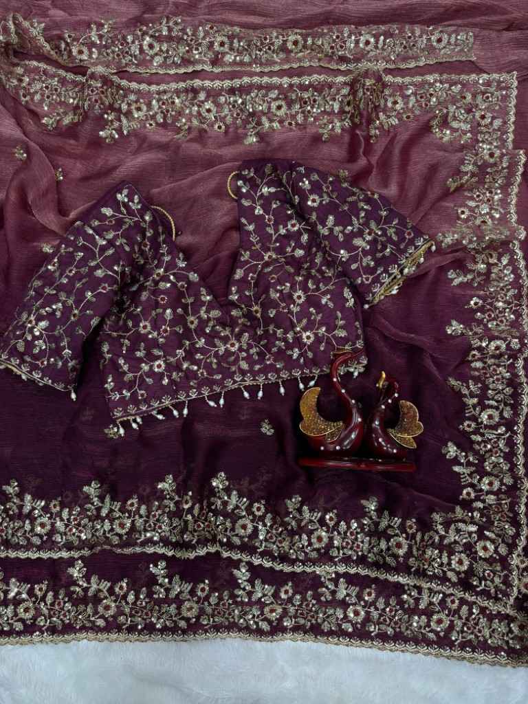 FRENDY CHIFFON SEQUENCE EMBROIDERY WORK SAREE AT WHOLESALE PRICE