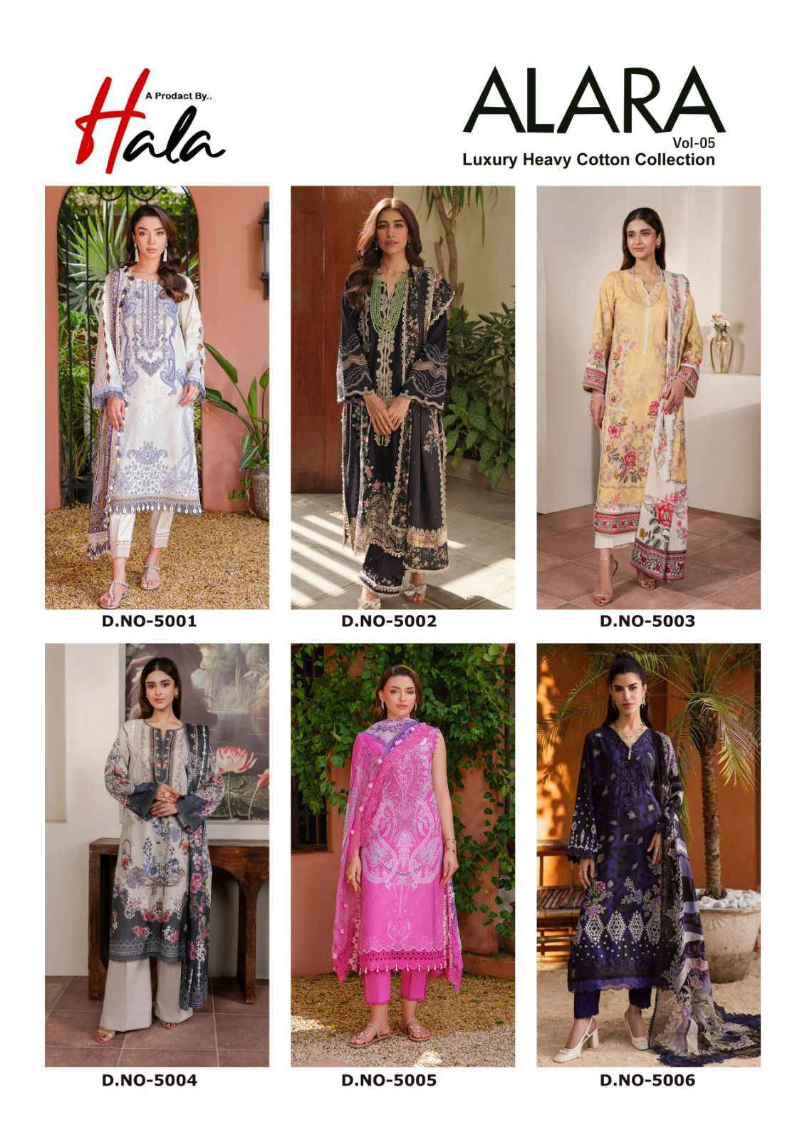HALA ALARA VOL 5 HEAVY LAWN COTTON PRINTED DRESS MATERIAL AT WHOLESALE PRICE