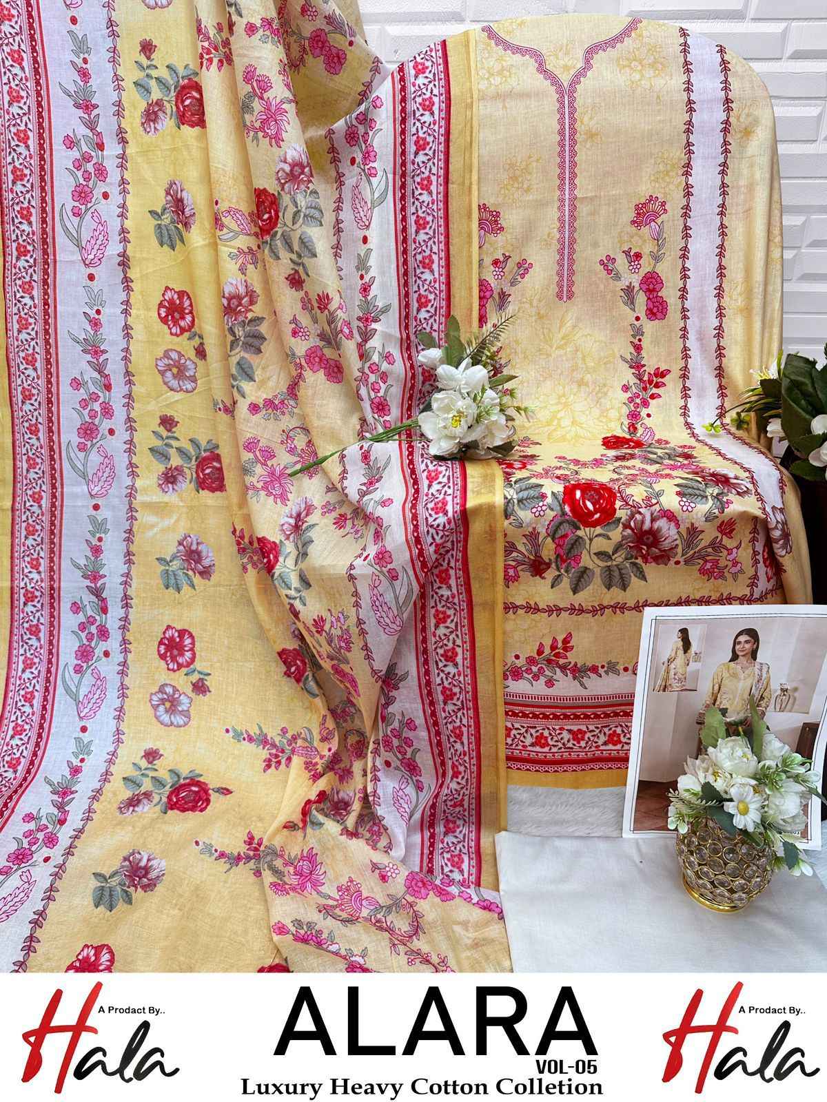 HALA ALARA VOL 5 HEAVY LAWN COTTON PRINTED DRESS MATERIAL AT WHOLESALE PRICE