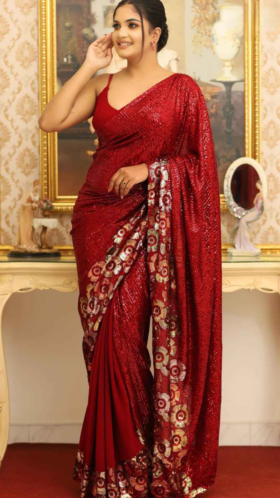 HEAVY 60 GRAM GEORGETTE SEQUENCE WORK SAREE AT WHOLESALE PRICE