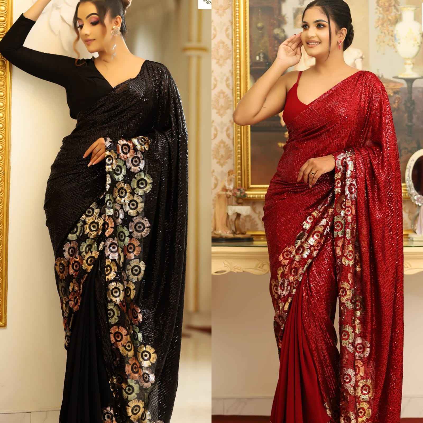 HEAVY 60 GRAM GEORGETTE SEQUENCE WORK SAREE AT WHOLESALE PRICE