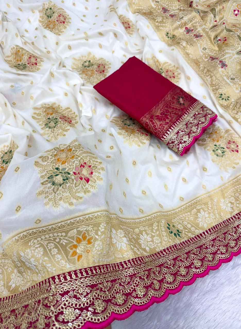 PURE DOLA SILK MEENAKARI N ZARI WEAVING SAREE AT WHOLESALE PRICE