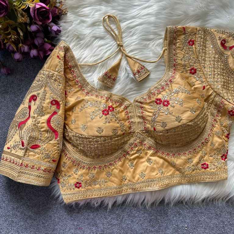 HEAVY PURE SOFT ROMAN SILK EMBROIDERY WORK BRIDAL READYMADE BLOUSE AT WHOLESALE PRICE