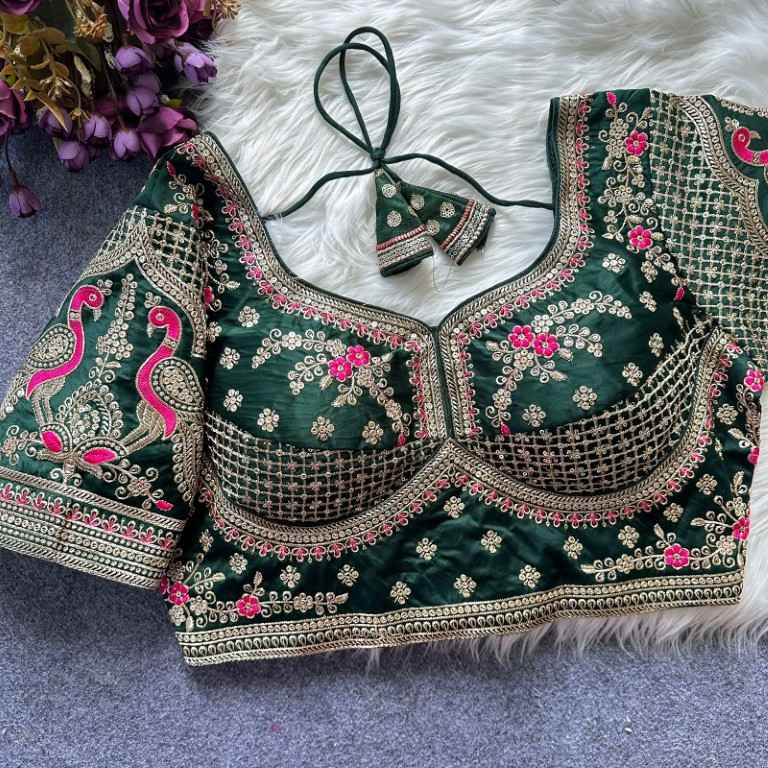HEAVY PURE SOFT ROMAN SILK EMBROIDERY WORK BRIDAL READYMADE BLOUSE AT WHOLESALE PRICE