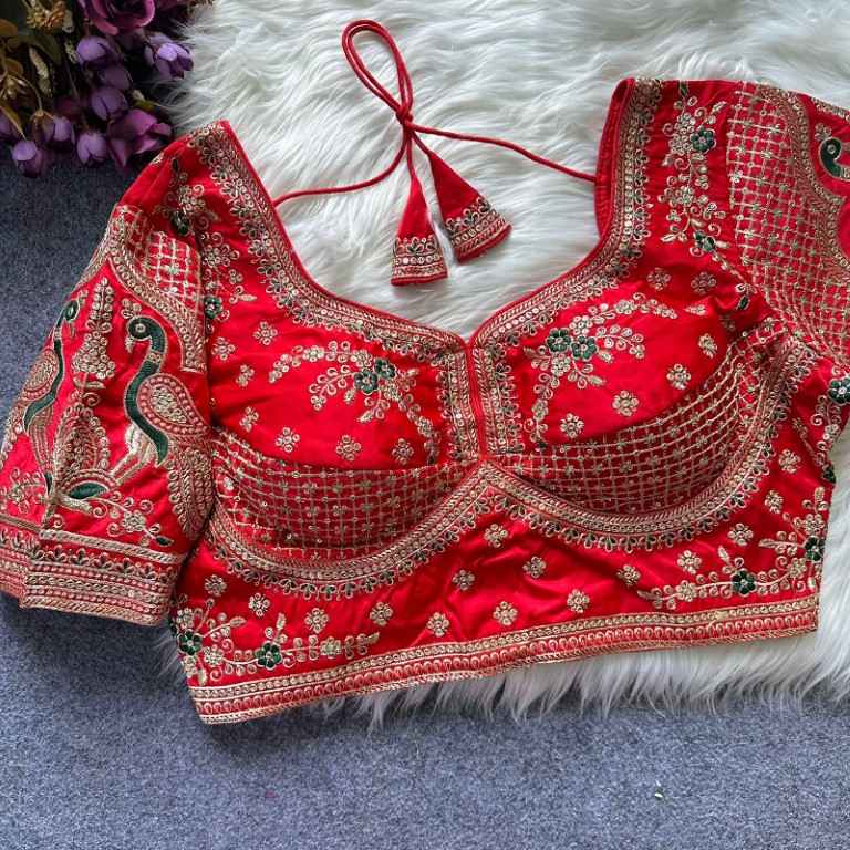 HEAVY PURE SOFT ROMAN SILK EMBROIDERY WORK BRIDAL READYMADE BLOUSE AT WHOLESALE PRICE