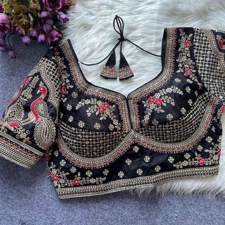 HEAVY PURE SOFT ROMAN SILK EMBROIDERY WORK BRIDAL READYMADE BLOUSE AT WHOLESALE PRICE