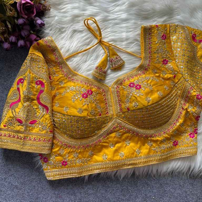 HEAVY PURE SOFT ROMAN SILK EMBROIDERY WORK BRIDAL READYMADE BLOUSE AT WHOLESALE PRICE