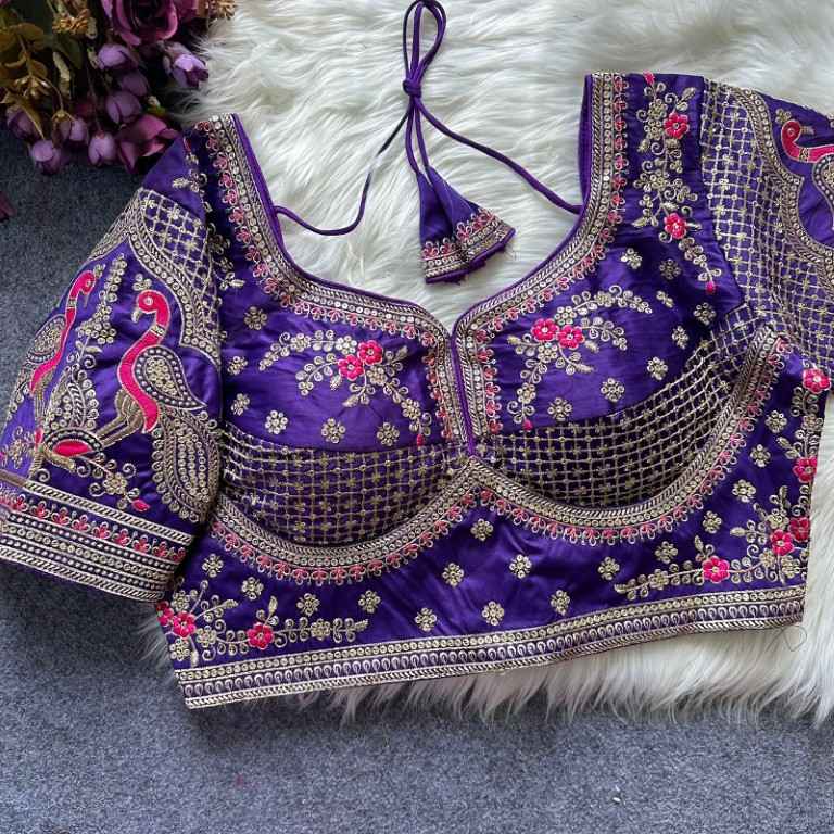 HEAVY PURE SOFT ROMAN SILK EMBROIDERY WORK BRIDAL READYMADE BLOUSE AT WHOLESALE PRICE