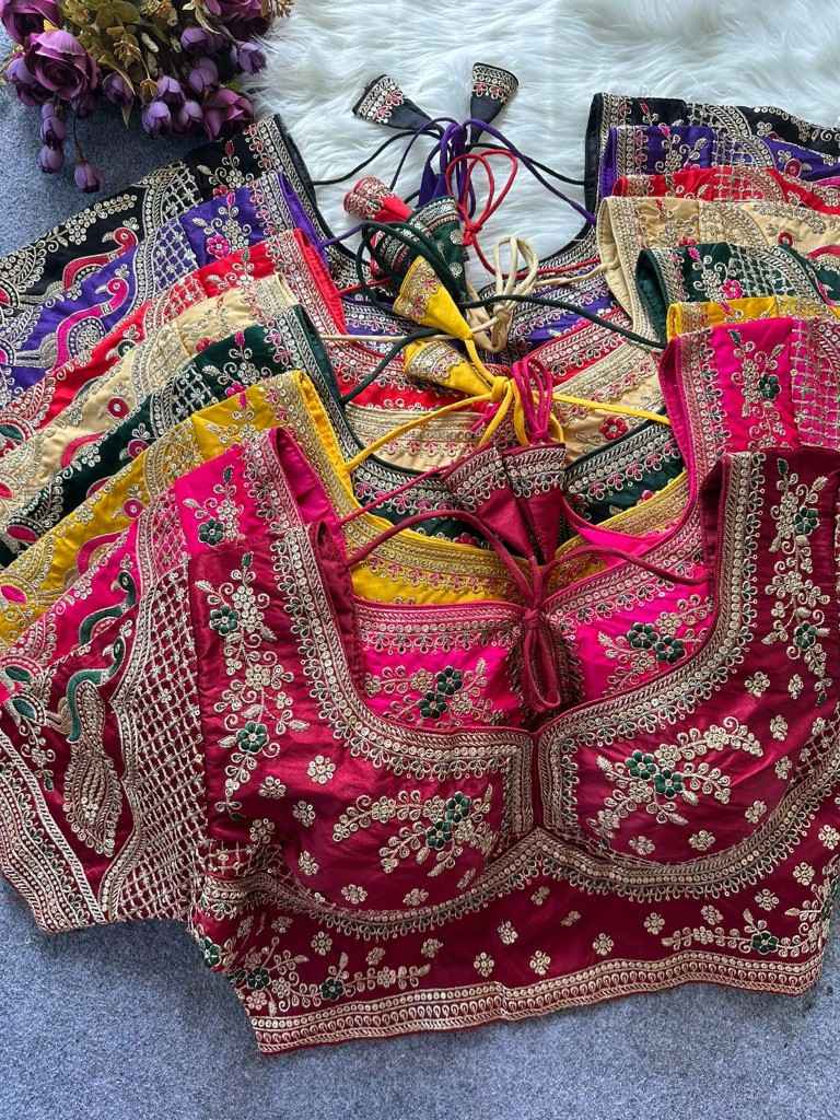 HEAVY PURE SOFT ROMAN SILK EMBROIDERY WORK BRIDAL READYMADE BLOUSE AT WHOLESALE PRICE