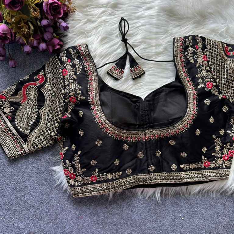 HEAVY PURE SOFT ROMAN SILK EMBROIDERY WORK BRIDAL READYMADE BLOUSE AT WHOLESALE PRICE