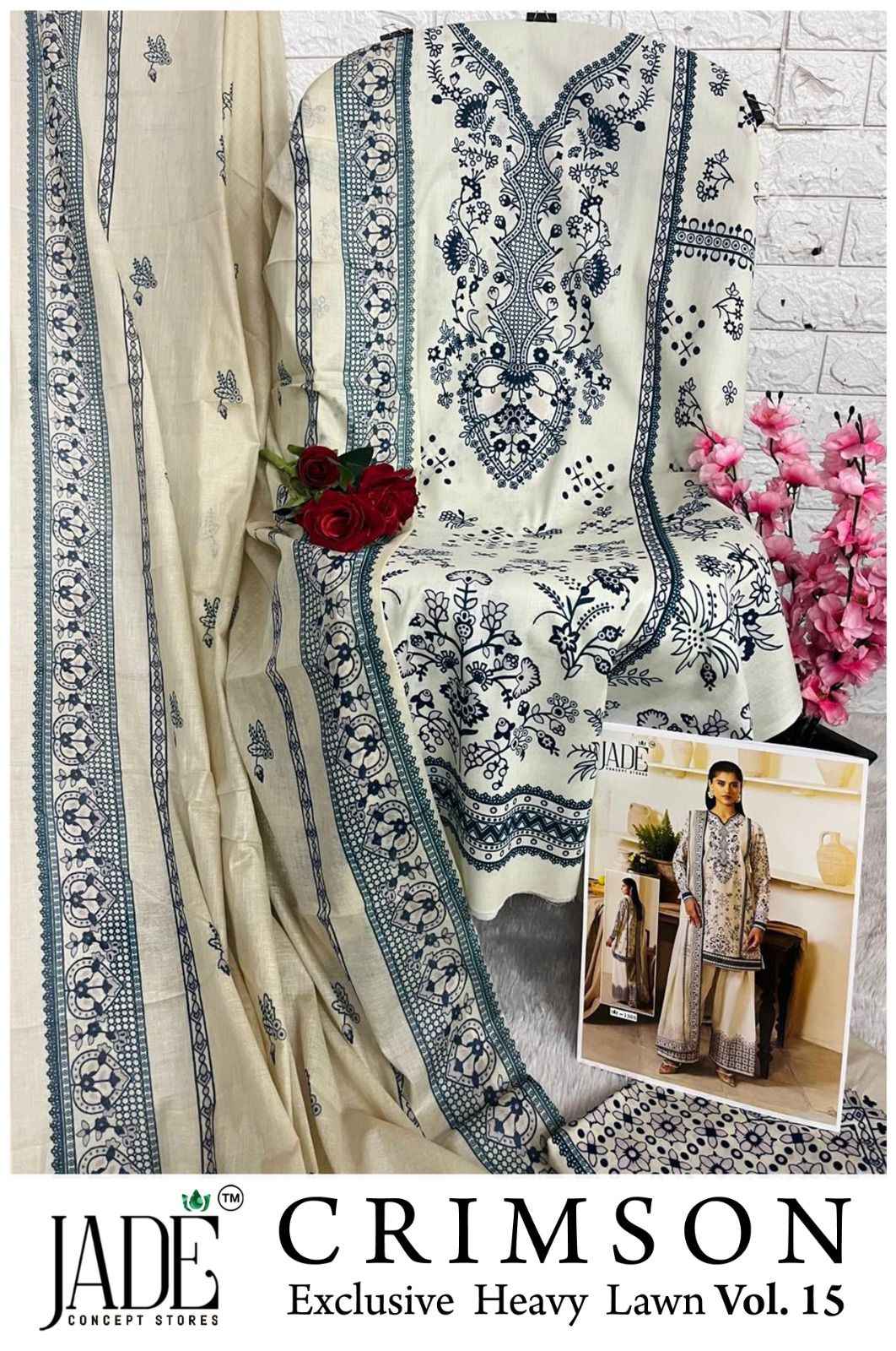JADE CRIMSON VOL-15 EXCLUSIVE HEAVY LAWN DRESS MATERIAL AT WHOLESALE PRICE