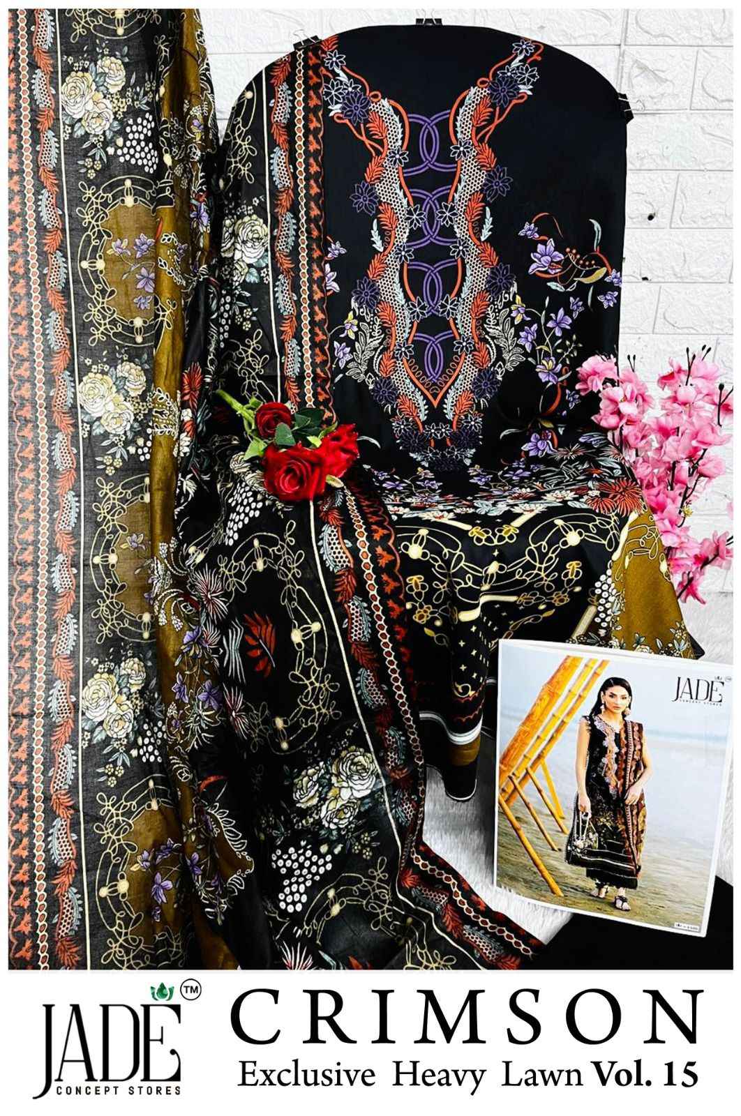 JADE CRIMSON VOL-15 EXCLUSIVE HEAVY LAWN DRESS MATERIAL AT WHOLESALE PRICE