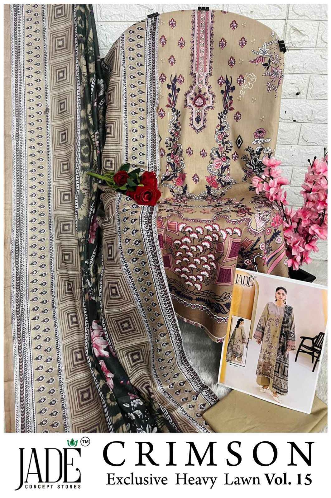 JADE CRIMSON VOL-15 EXCLUSIVE HEAVY LAWN DRESS MATERIAL AT WHOLESALE PRICE