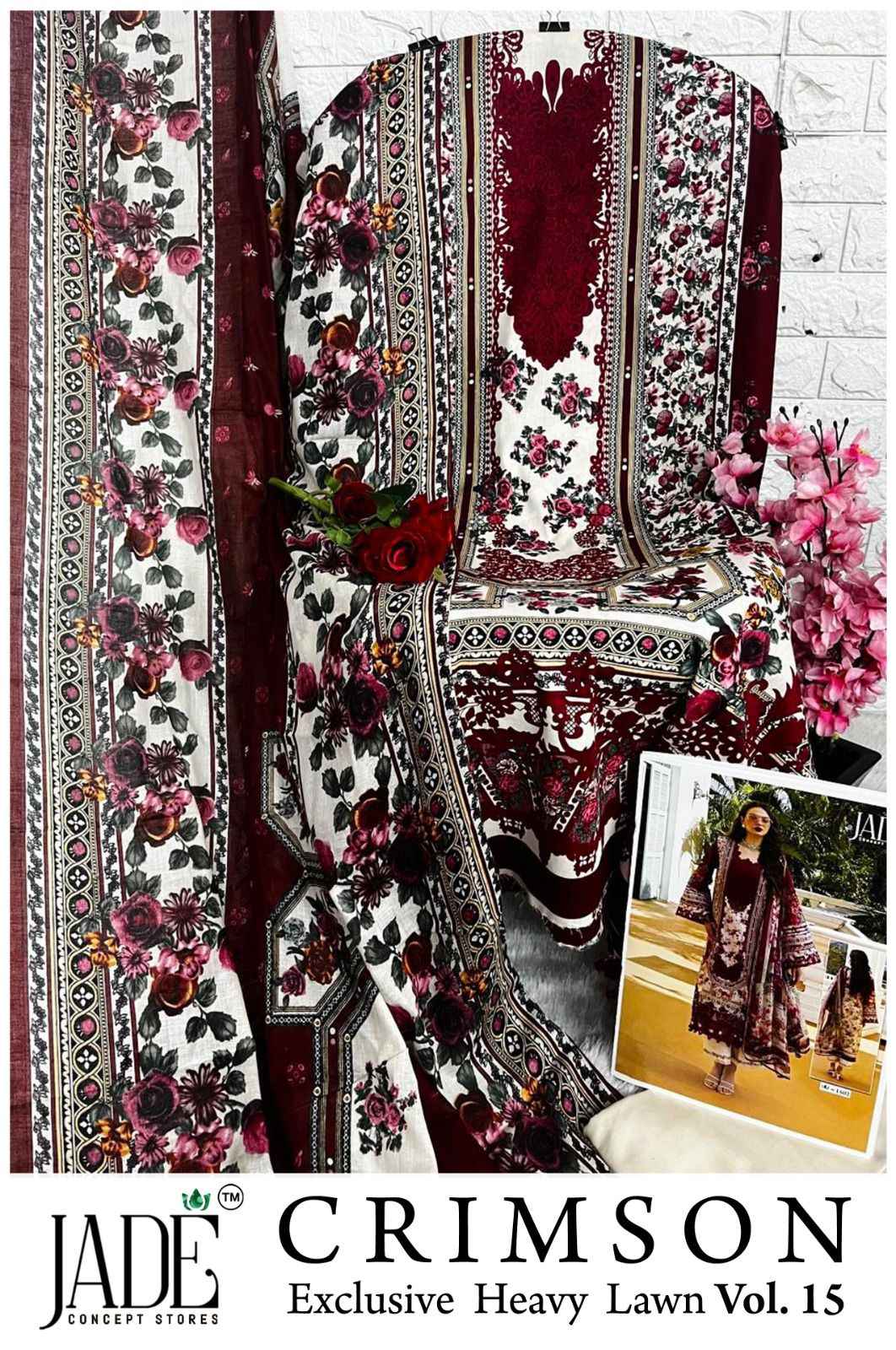 JADE CRIMSON VOL-15 EXCLUSIVE HEAVY LAWN DRESS MATERIAL AT WHOLESALE PRICE