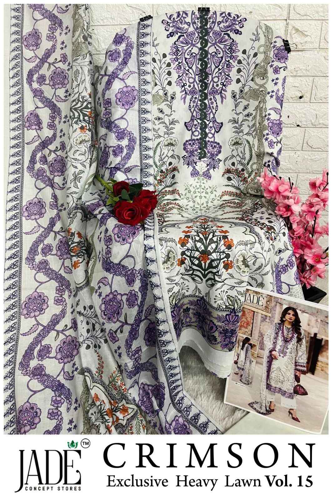 JADE CRIMSON VOL-15 EXCLUSIVE HEAVY LAWN DRESS MATERIAL AT WHOLESALE PRICE