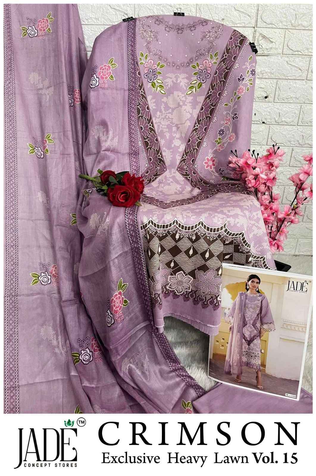 JADE CRIMSON VOL-15 EXCLUSIVE HEAVY LAWN DRESS MATERIAL AT WHOLESALE PRICE