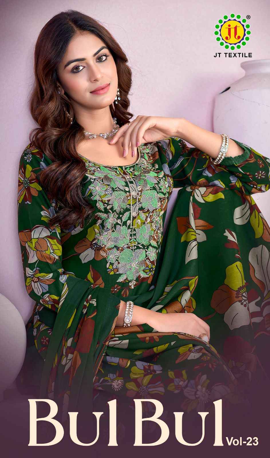 JT BULBUL VOL-23 RAYON PREMIUM EMBROIDERY WORK DRESS MATERIAL AT WHOLESALE PRICE