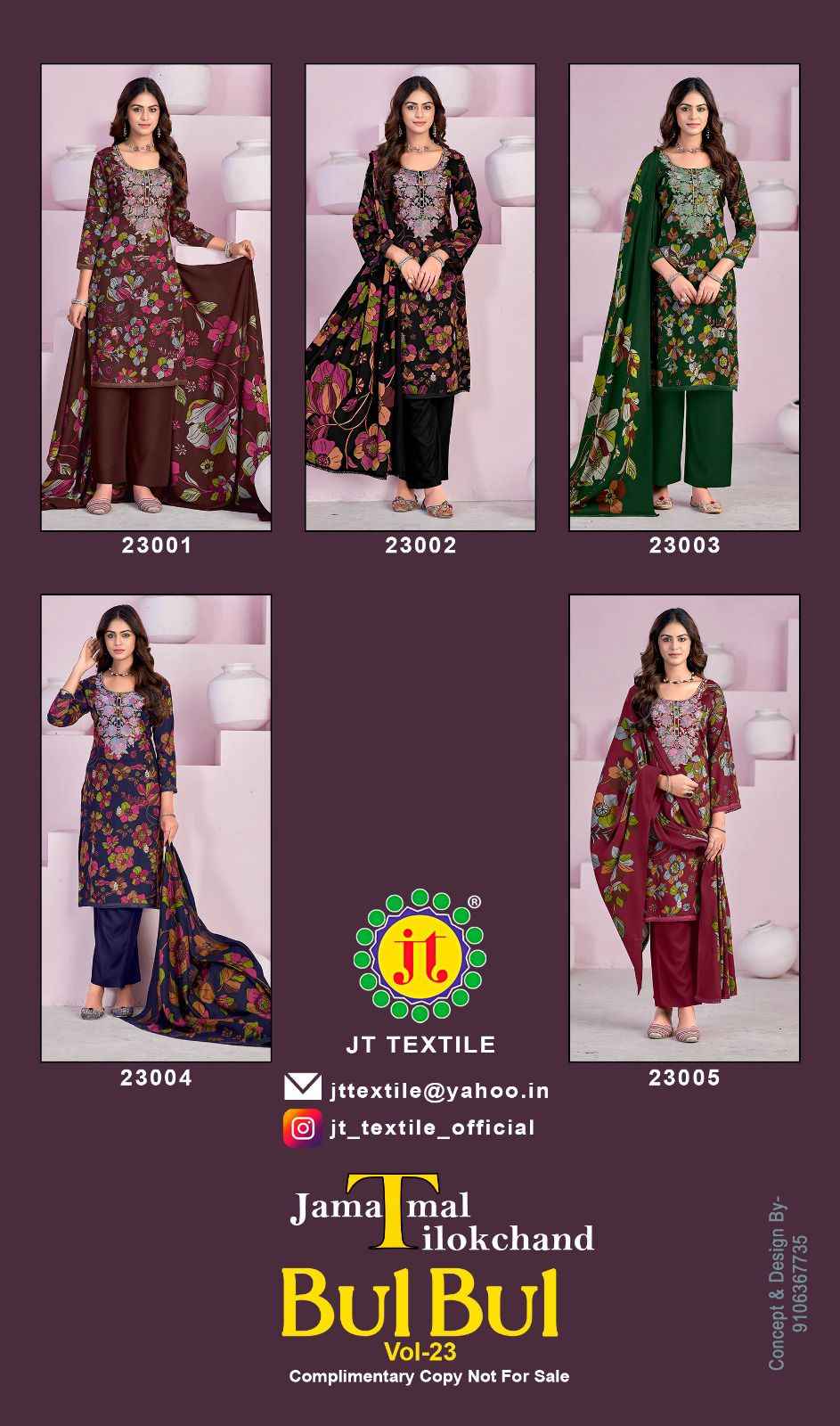 JT BULBUL VOL-23 RAYON PREMIUM EMBROIDERY WORK DRESS MATERIAL AT WHOLESALE PRICE