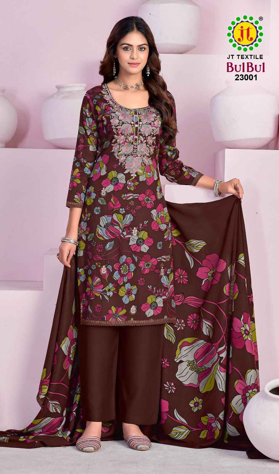 JT BULBUL VOL-23 RAYON PREMIUM EMBROIDERY WORK DRESS MATERIAL AT WHOLESALE PRICE